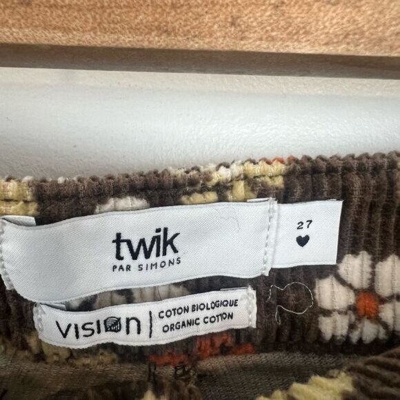 Twik Floral Corduroy Cropped Pants - Brown, Orange, White - Picture 10 of 15